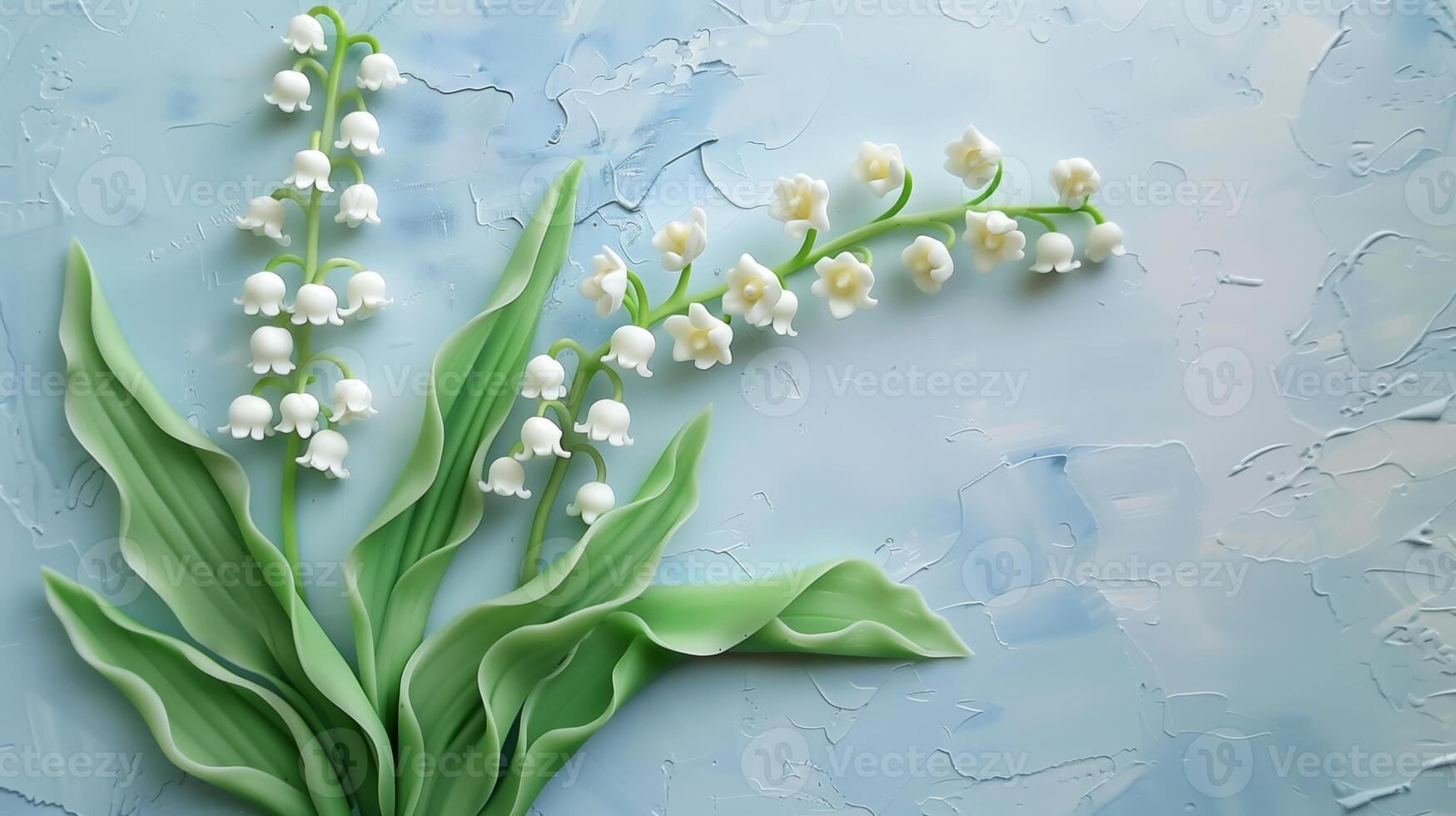bouquet of lily of the valley flowers resting on a dark rustic wooden surface, showcasing the delicate beauty of spring photo