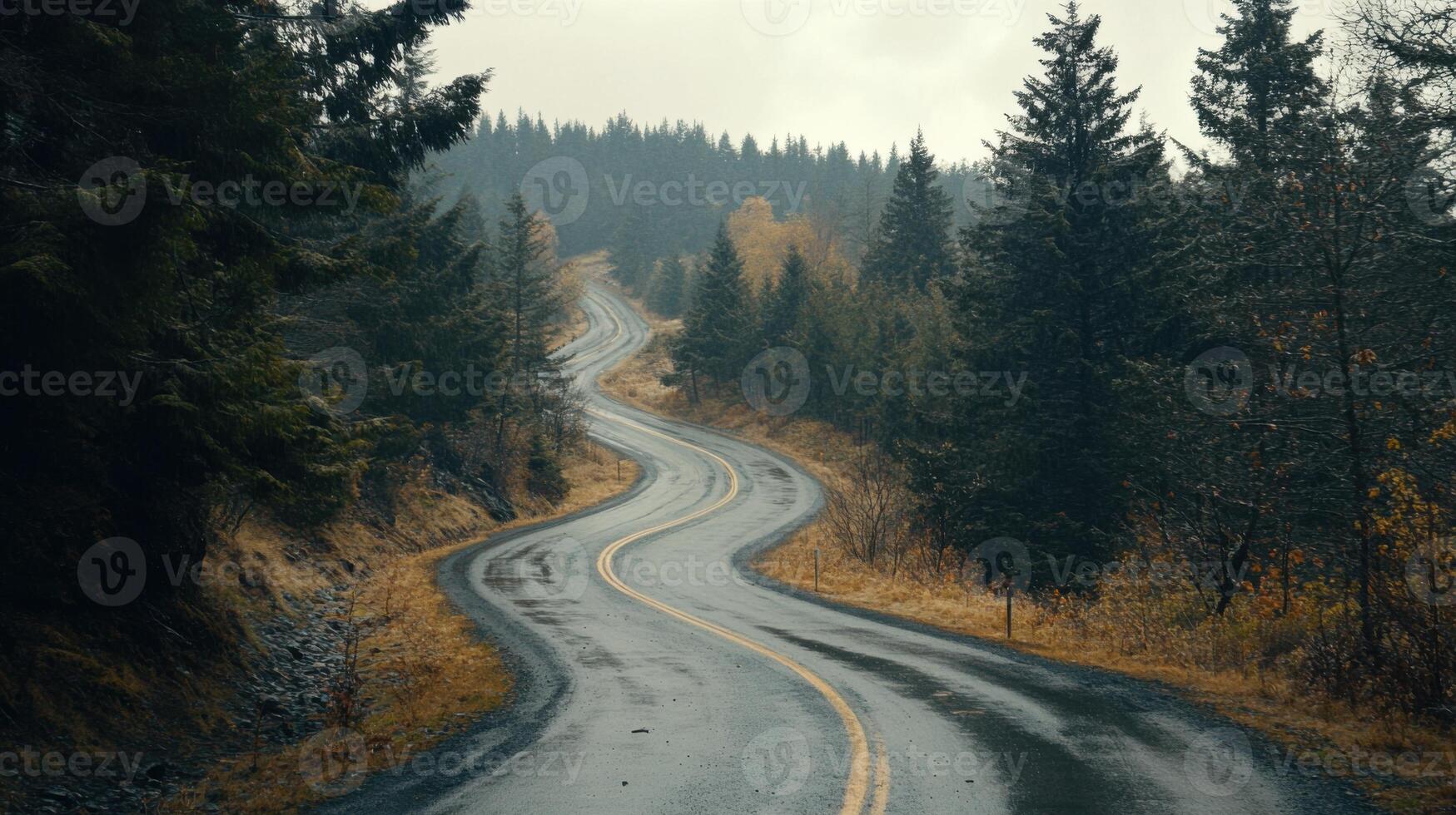 A winding road with trees in the background photo