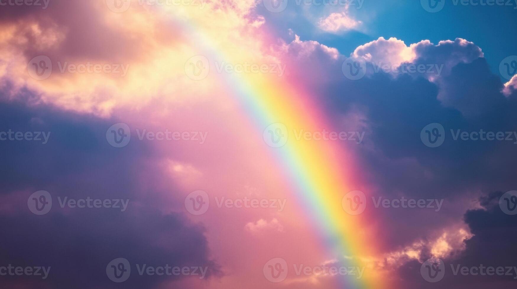 A rainbow is seen in the sky above a cloudy sky photo