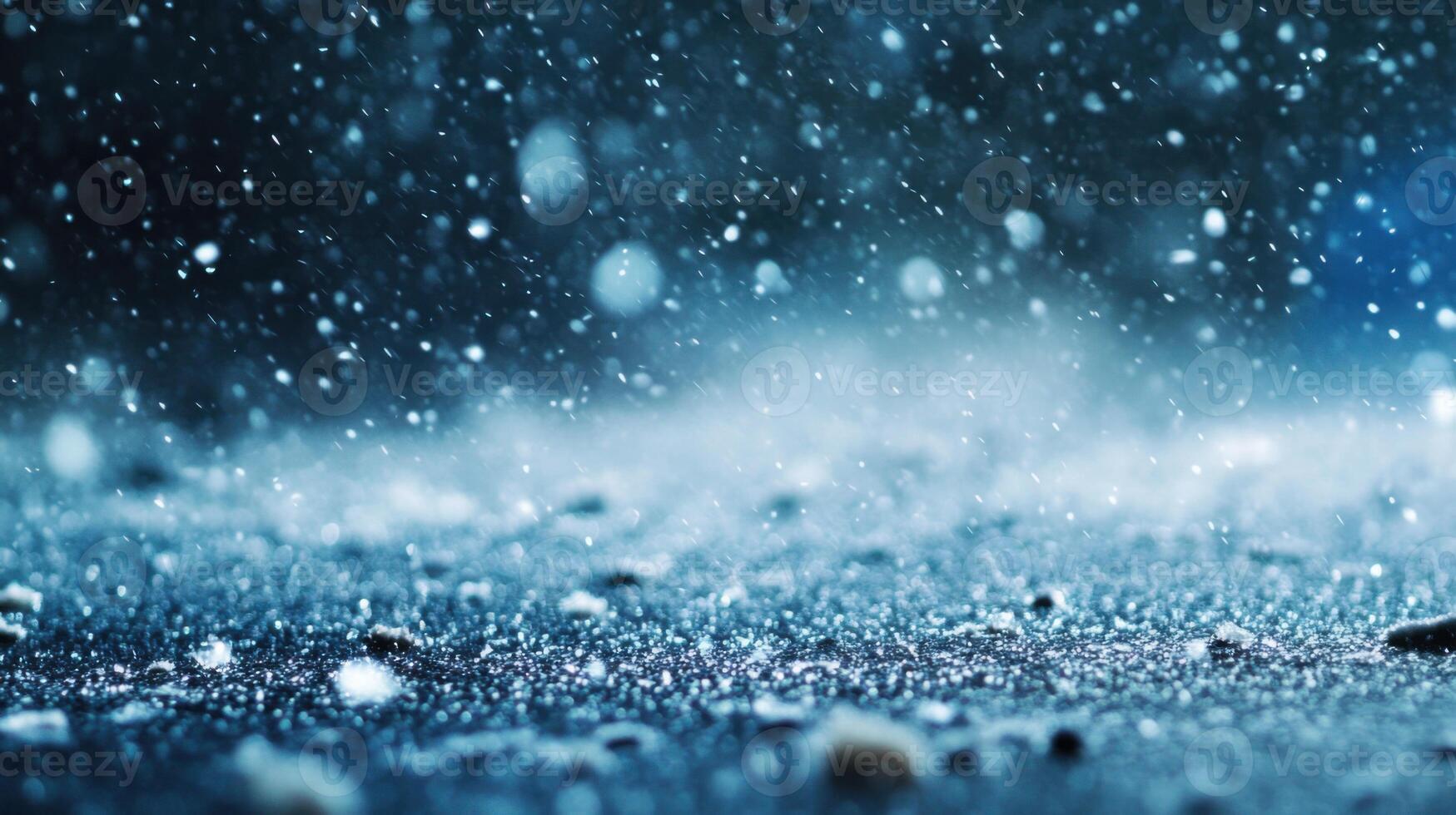 A blue sky with snow falling on the ground photo