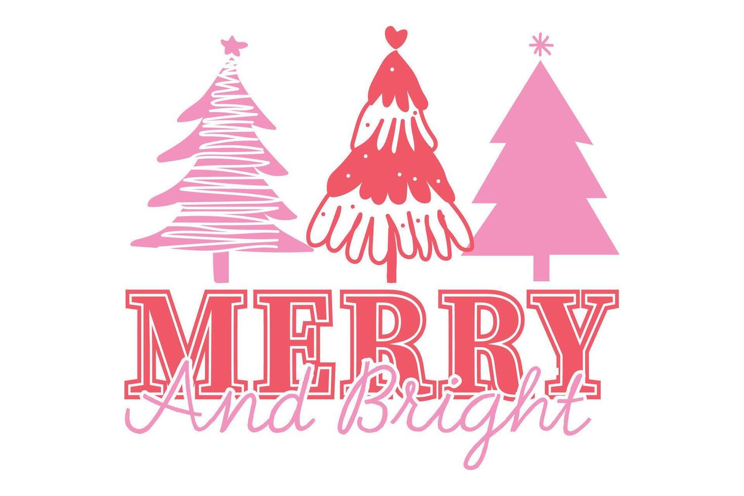 Merry and Bright Christmas Tree T-shirt Design vector