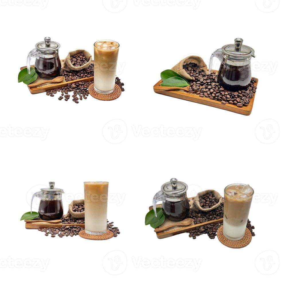 Four different types of coffee and coffee beans photo