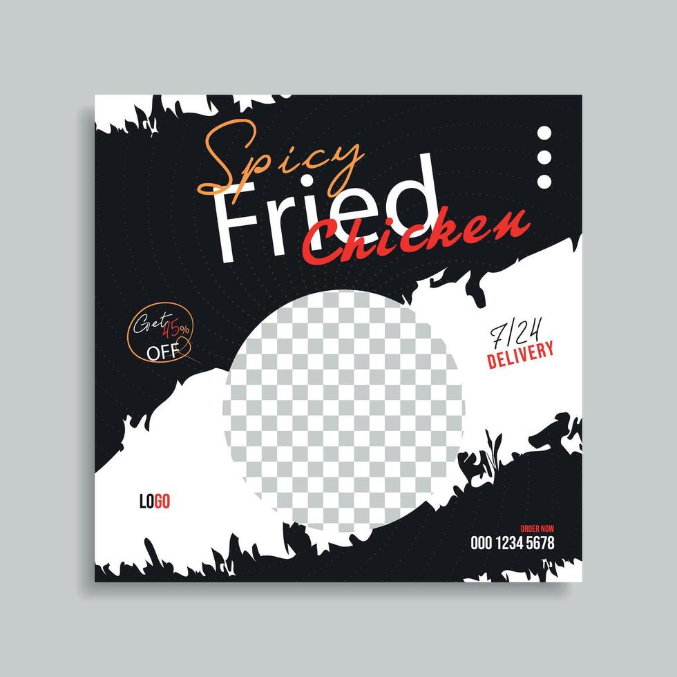 spicy fried chicken social media post design template vector