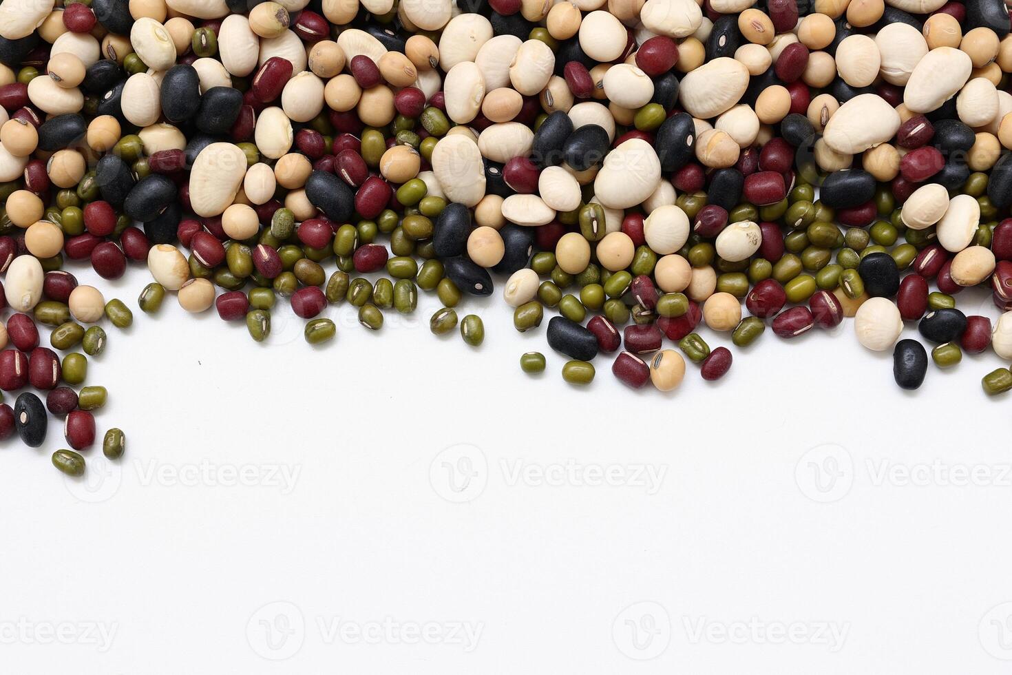 Top view of beans, black beans soybeans mung beans red beans with white beans mix photo