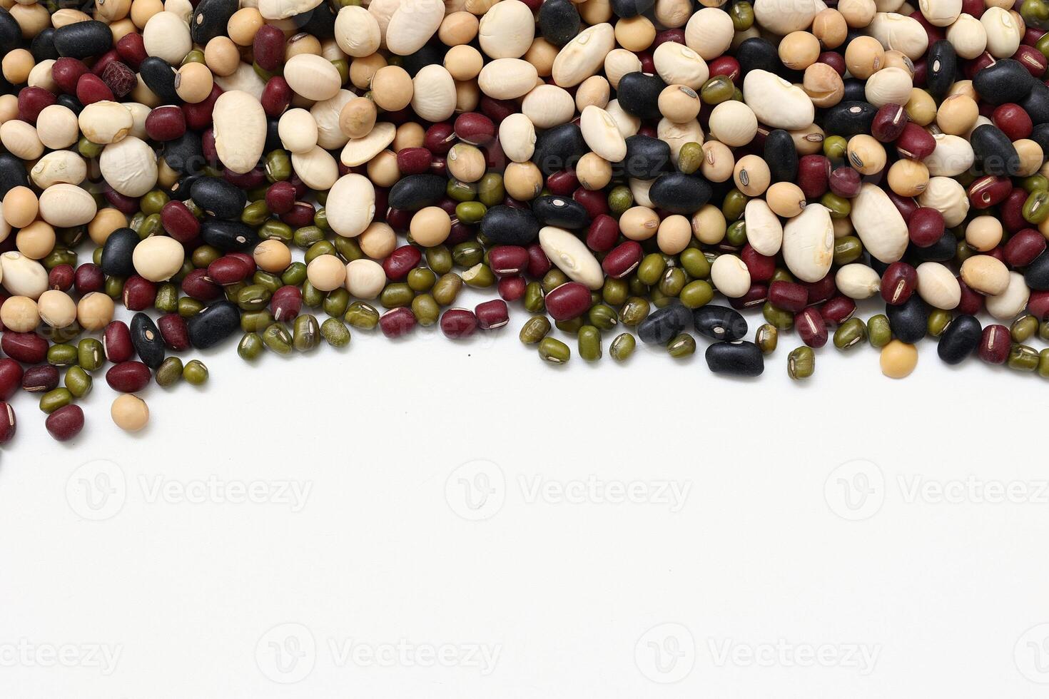 Top view of beans, black beans soybeans mung beans red beans with white beans mix photo