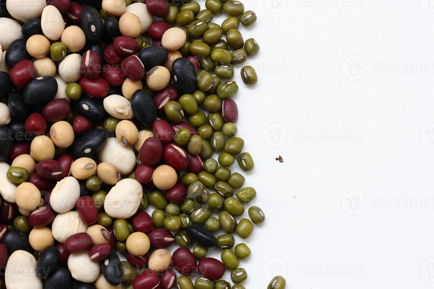 Top view of beans, black beans soybeans mung beans red beans with white beans mix photo
