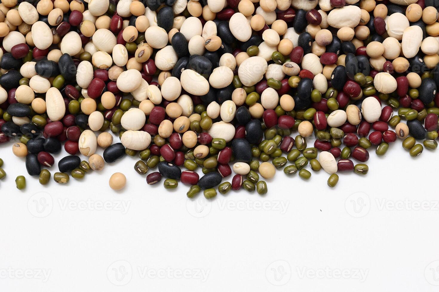 Top view of beans, black beans soybeans mung beans red beans with white beans mix photo