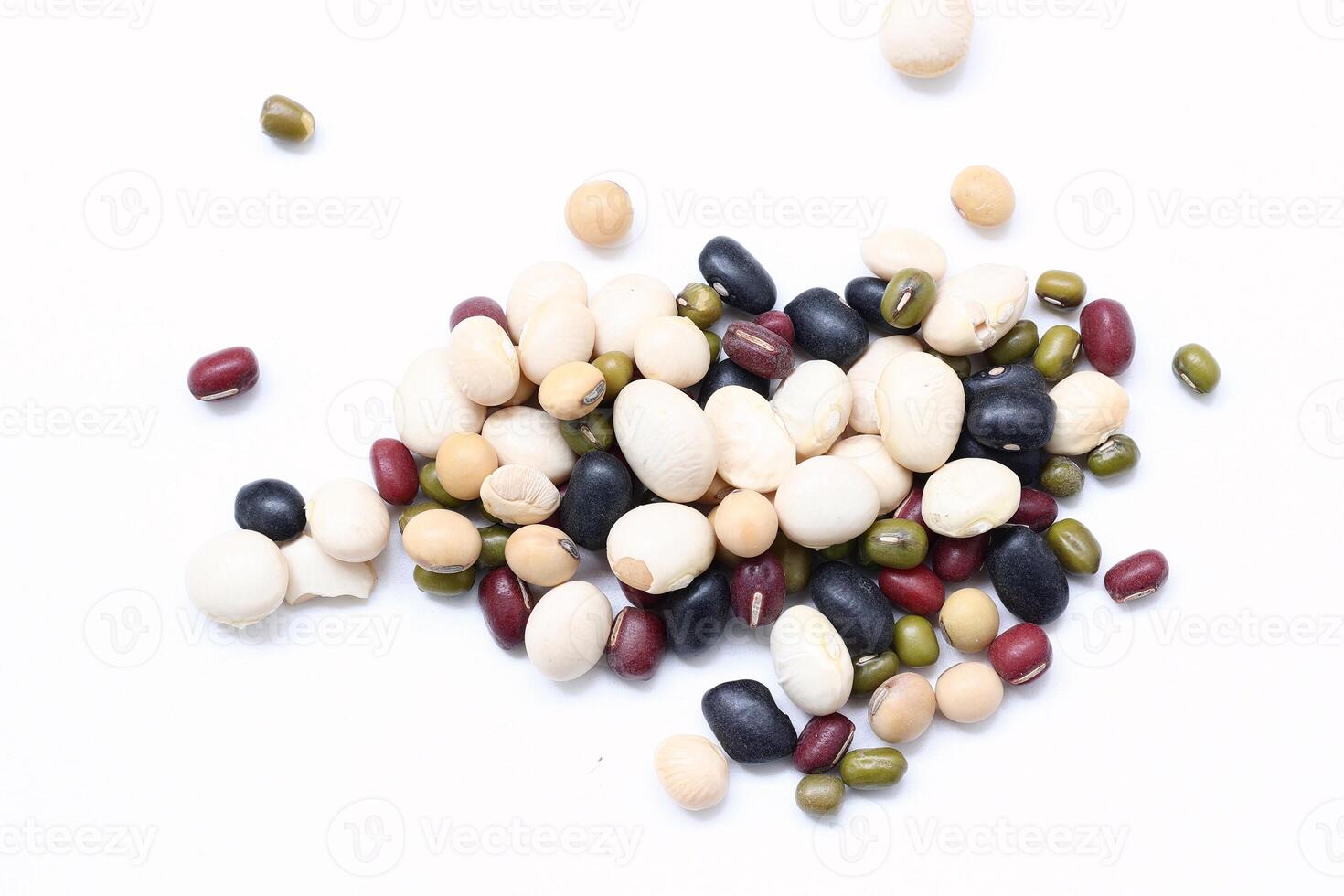 Top view of beans, black beans soybeans mung beans red beans with white beans mix photo