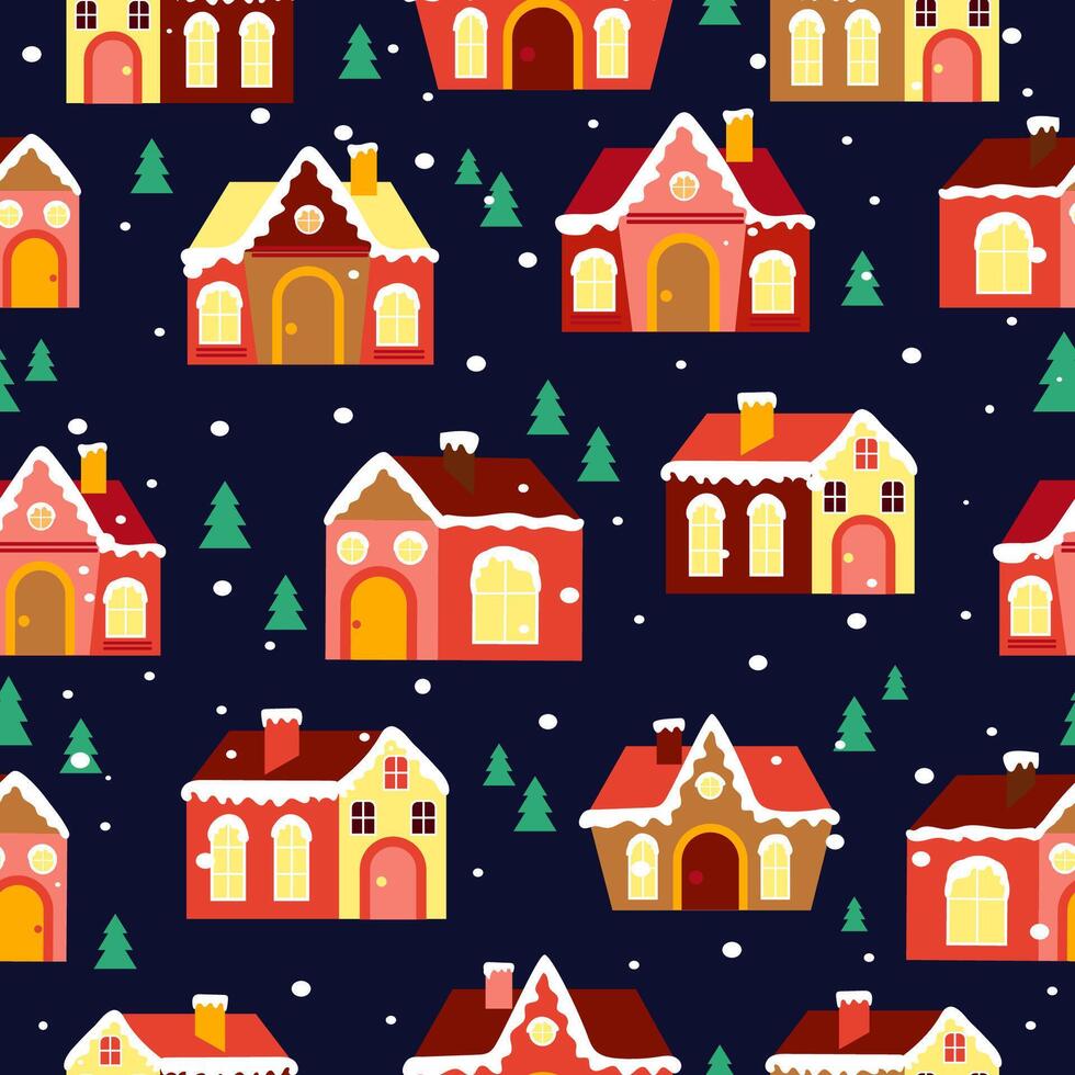 Seamless pattern with New Year holiday houses. Merry Christmas and Happy New Year. design vector