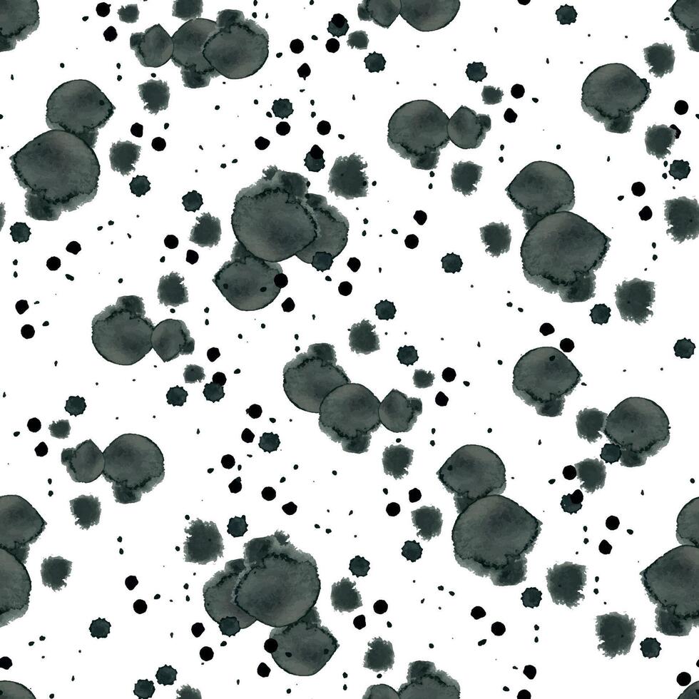 Watercolor seamless pattern. Drops, splashes of black ink, hand-drawn with watercolor. Watercolor illustration. Suitable for printing on fabric, paper, for scrapbooking, creativity and design vector