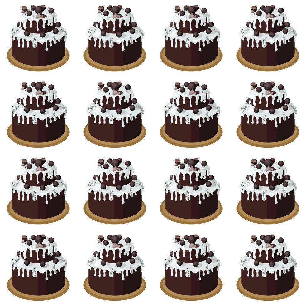 Chocolate cake with sugar icing. illustration on a white background. Simple seamless pattern. vector