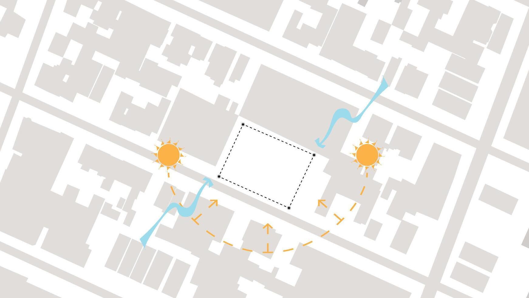 architecture site analysis symbol icon element drawing graphic flat isolated . architecture element line sun wind sound sun path vegetation 14 vector