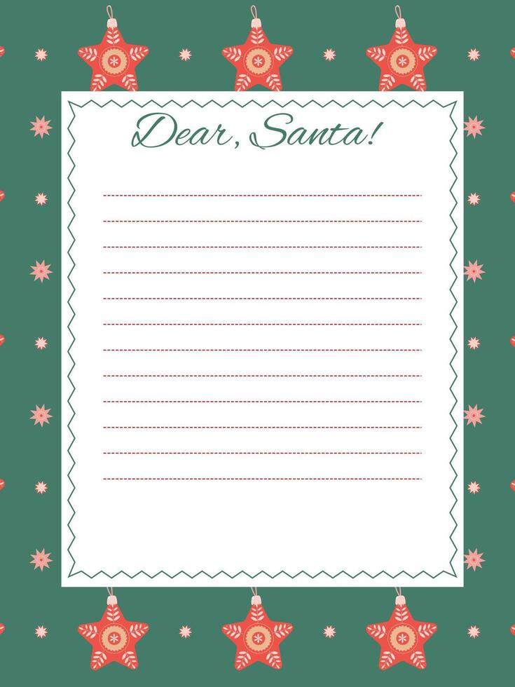 festive letter template to Santa Claus with Christmas stars on a green background vector