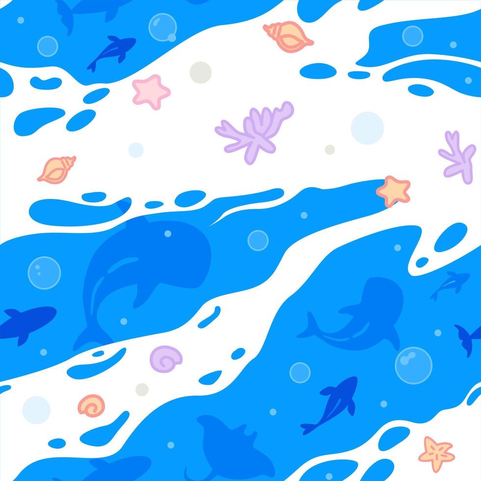 a ocean life of shale, fish and starfish seamless pattern design vector