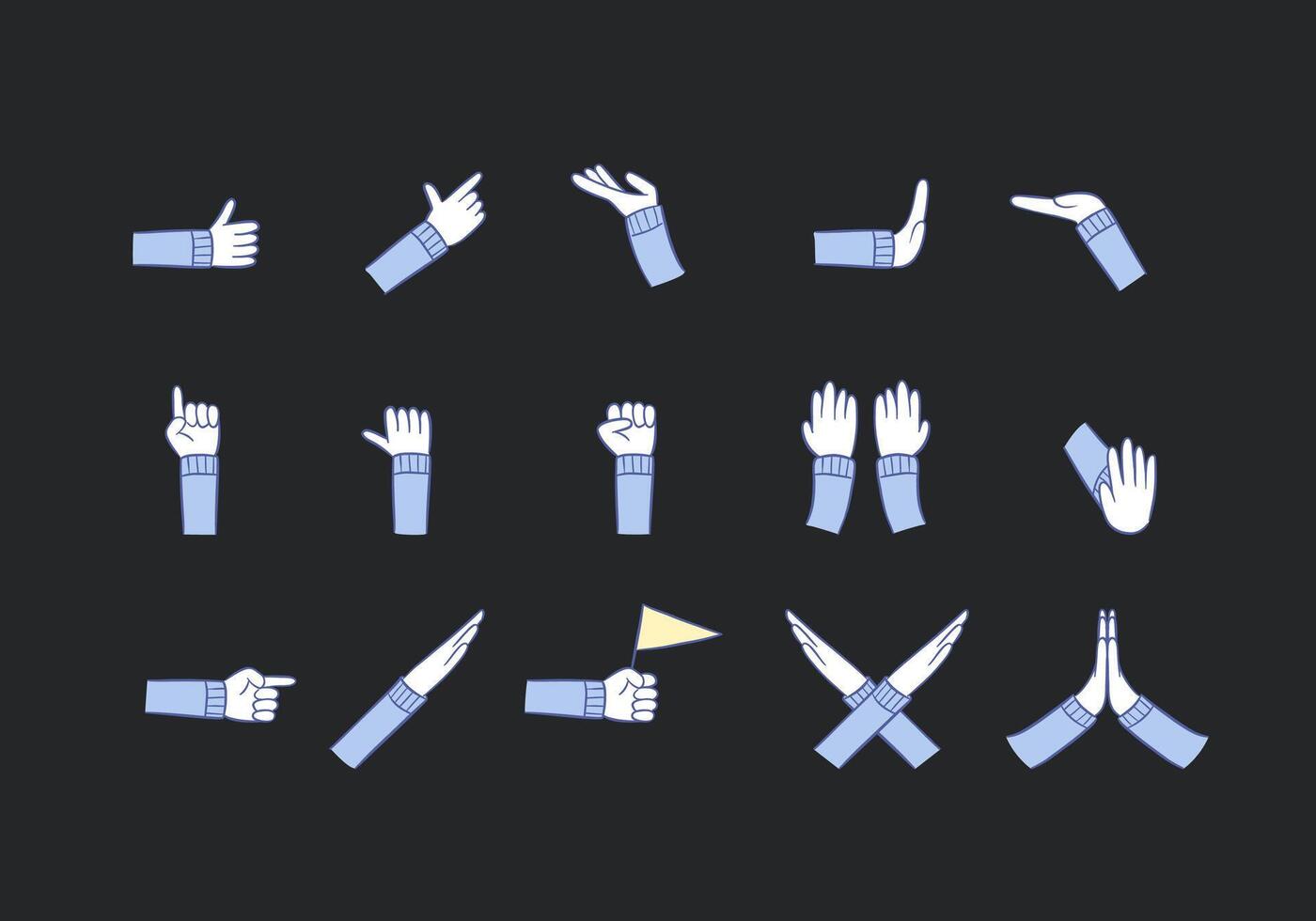 Doodle hand gesture or hand sign comic hand drawn illustration set vector