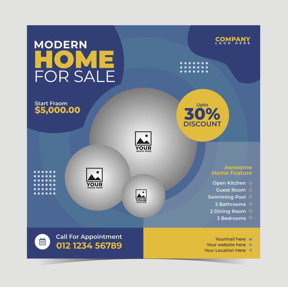 Real estate flyer design template, property sale flyer with black colour illustration vector