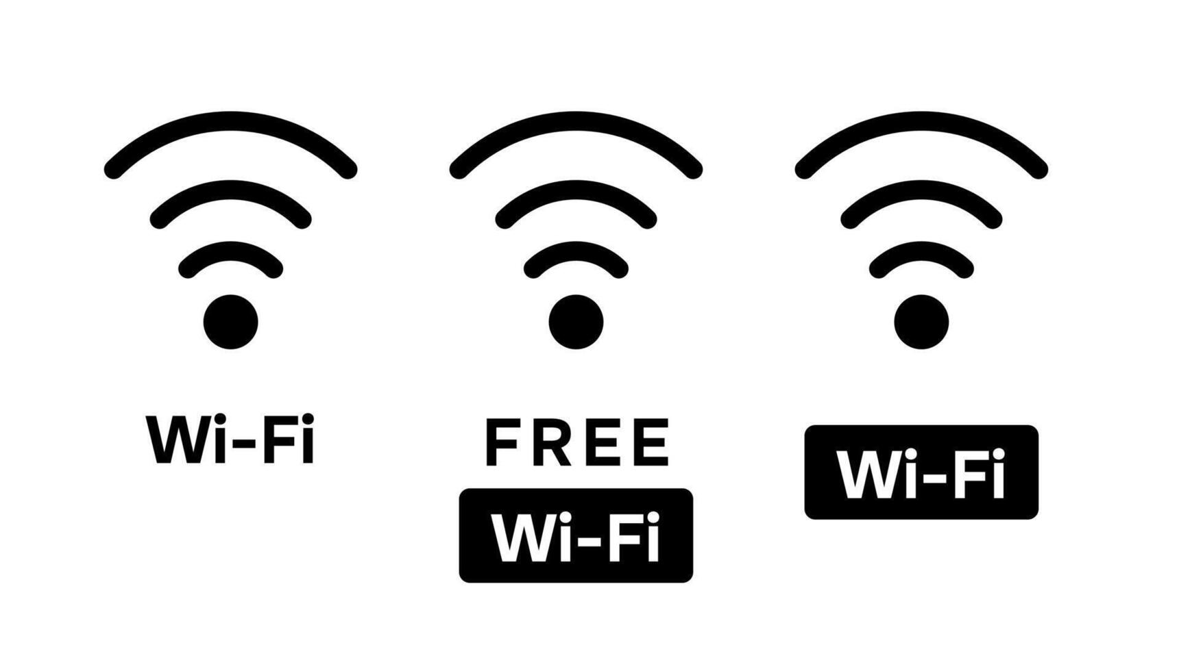 Minimalistic WiFi icon set, router wireless technology. Free wireless zone. Public wifi area solid sign. Internet connection symbols. Public wifi area solid sign. , white background, isolated vector