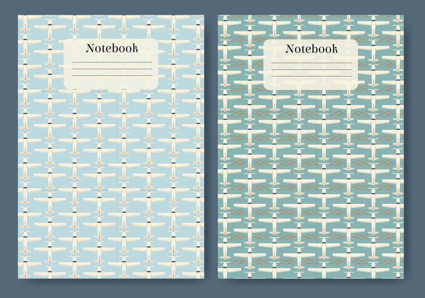 Childish school notebook cover set. Diary cover page design aircraft planes illustration vector