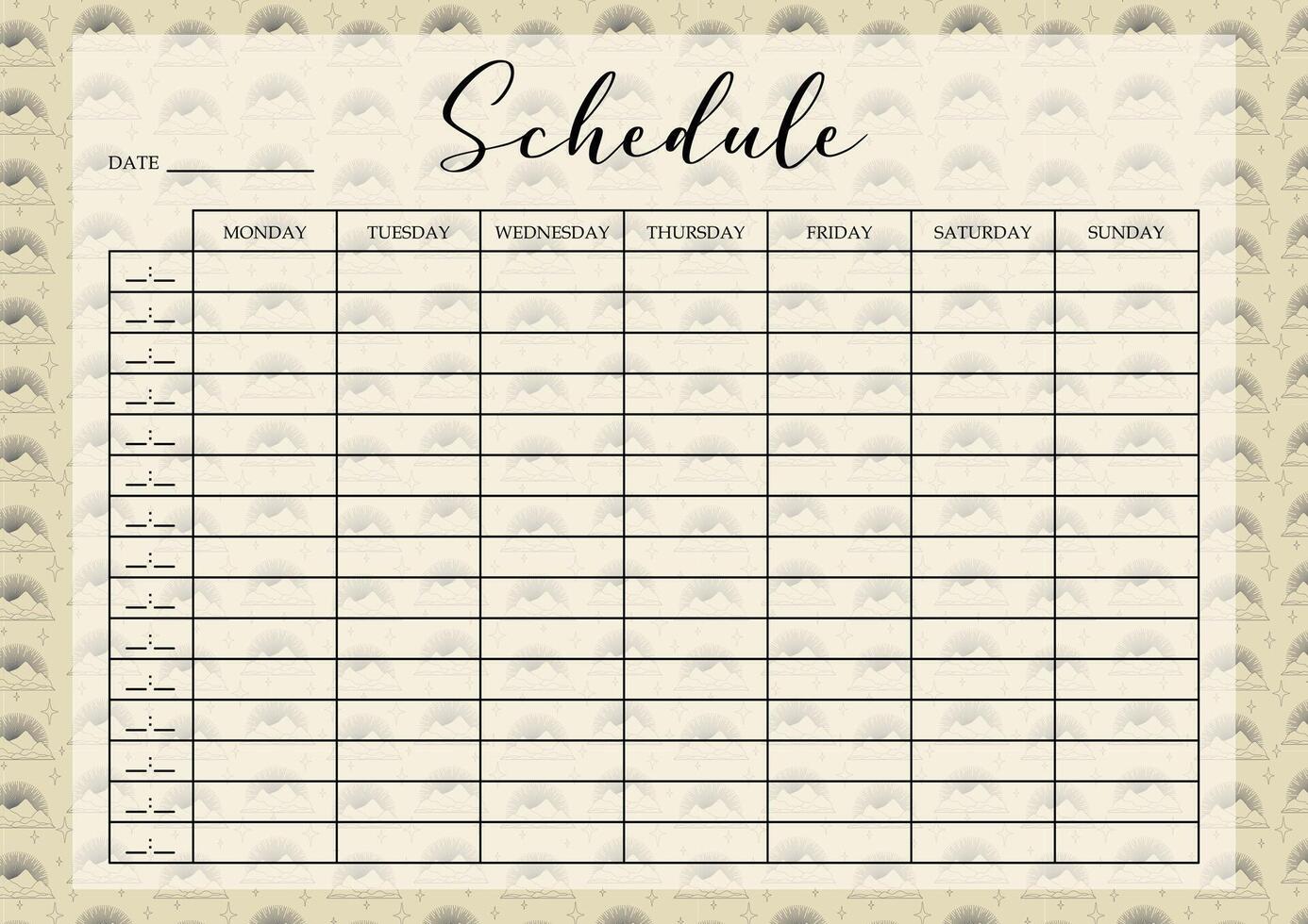School schedule planner template. Beige background blank printable sheet vector