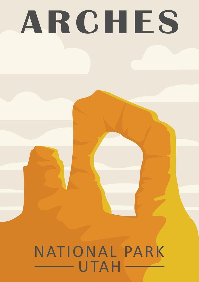 Arches national park outdoor adventure poster. Utah landscape illustration. Monument Valley, Arizona. vector