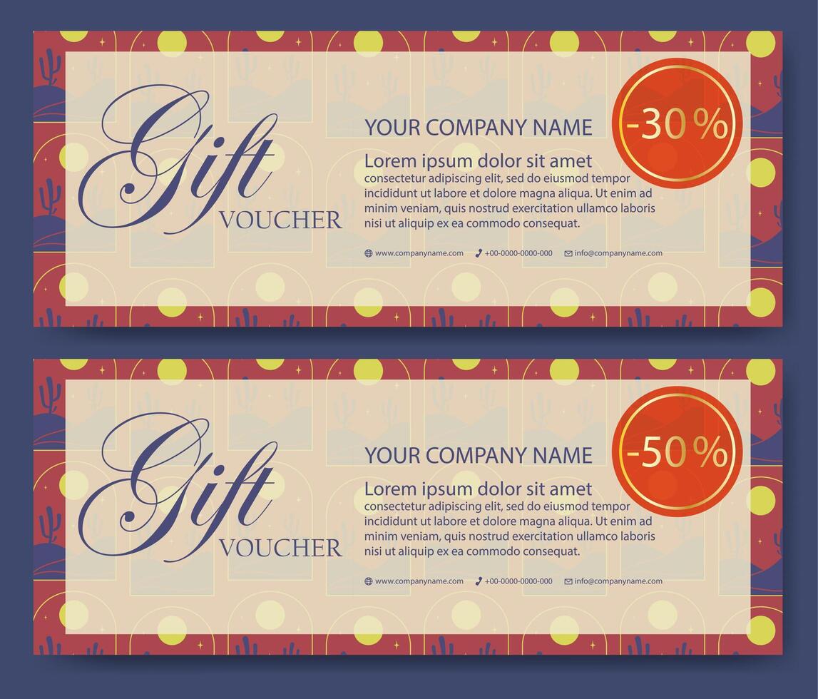 Colorful design gift voucher template. Set of elegant voucher with nature pattern vector
