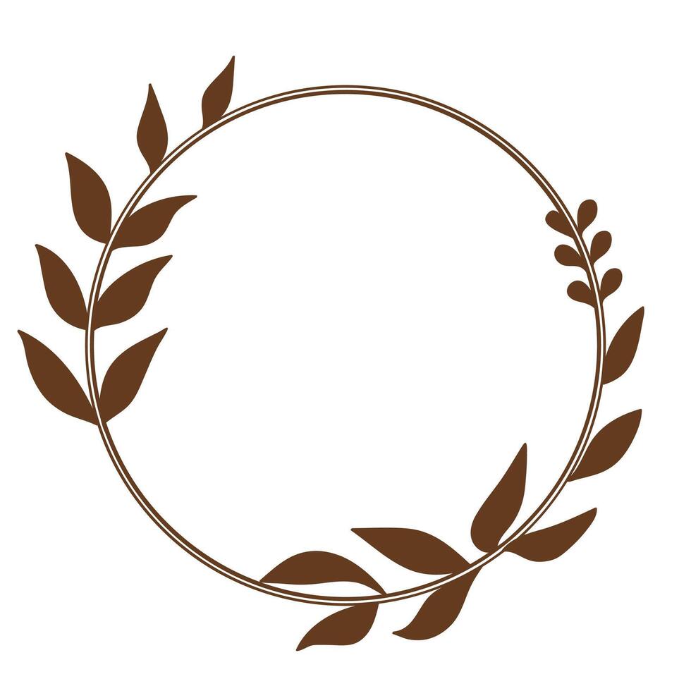 Hand drawn brown circle autumn leaves frame. vector