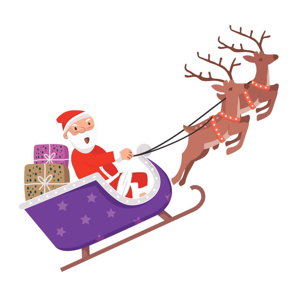 Santa claus with sleigh a d deers illustration vector