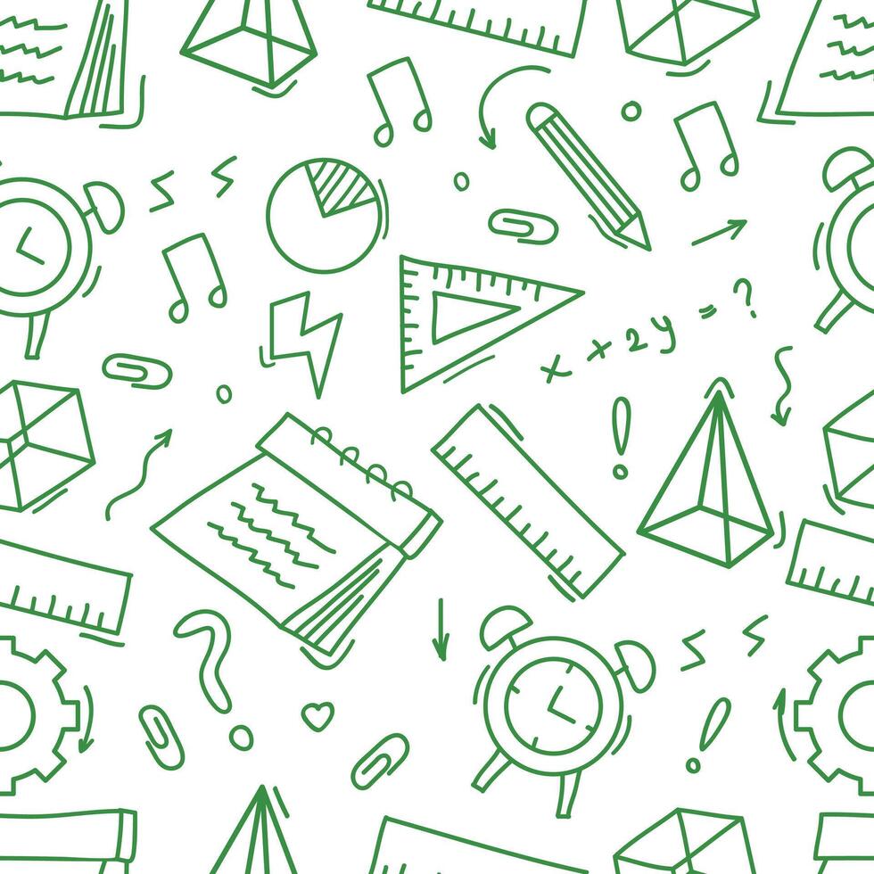 Seamless pattern hand drawn green doodle happy teachers day. vector