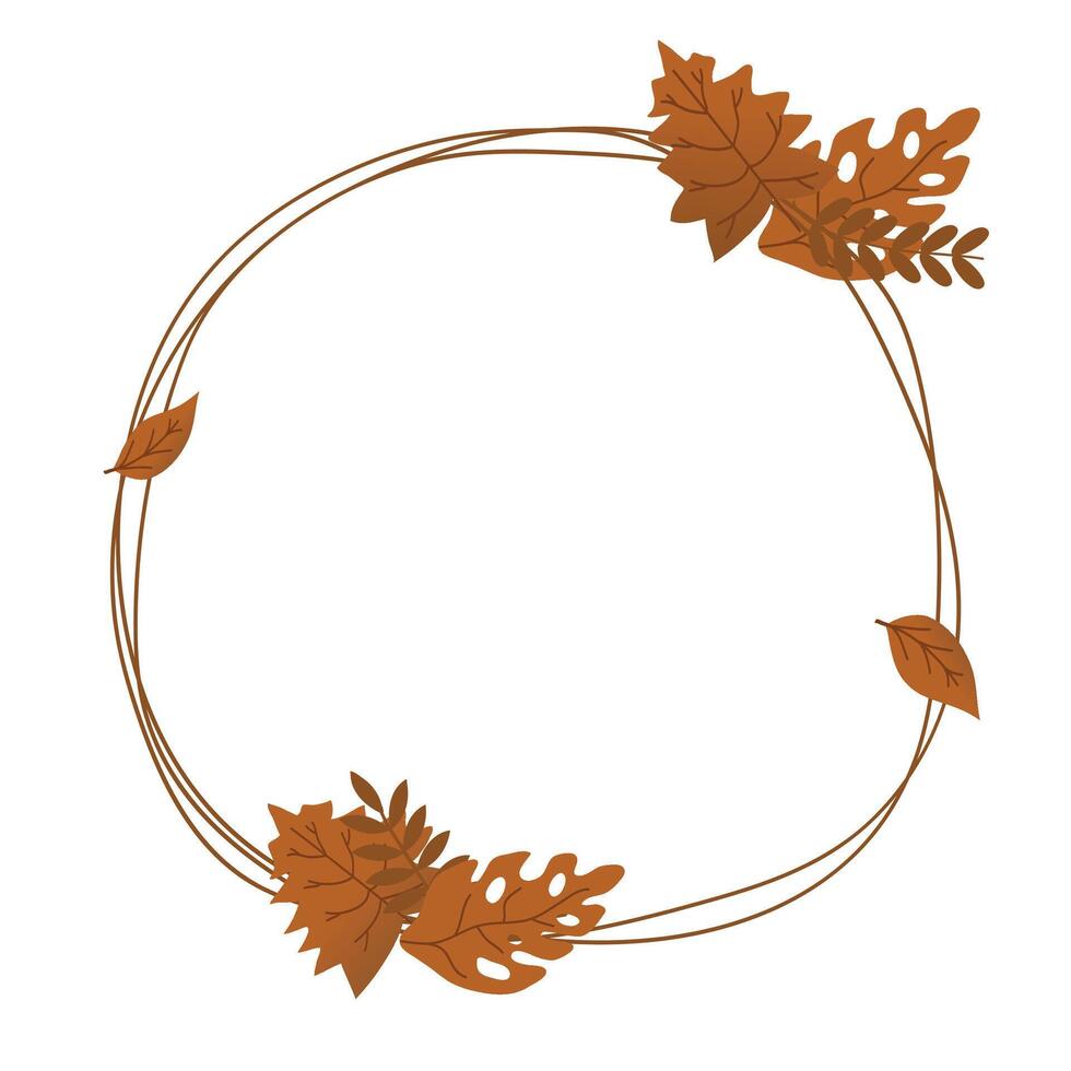 Circle hand drawn autumn leaves border design vector