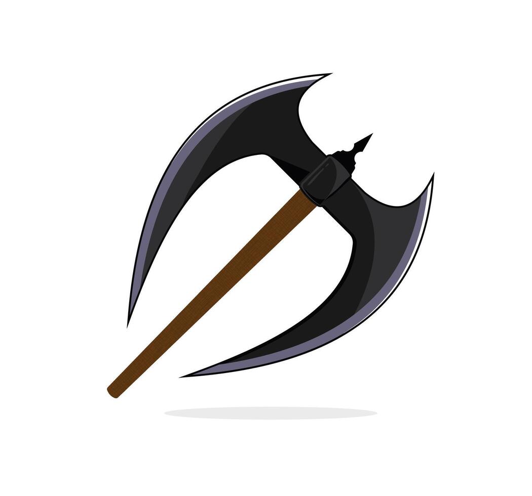 A black and brown axe with a wooden handle vector