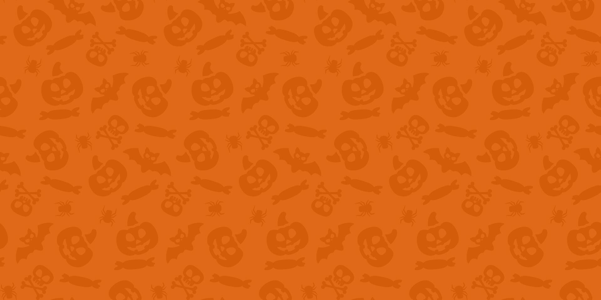 Orange seamless pattern with symbols of Halloween. Texture for background, banner, wrapping paper, textile vector