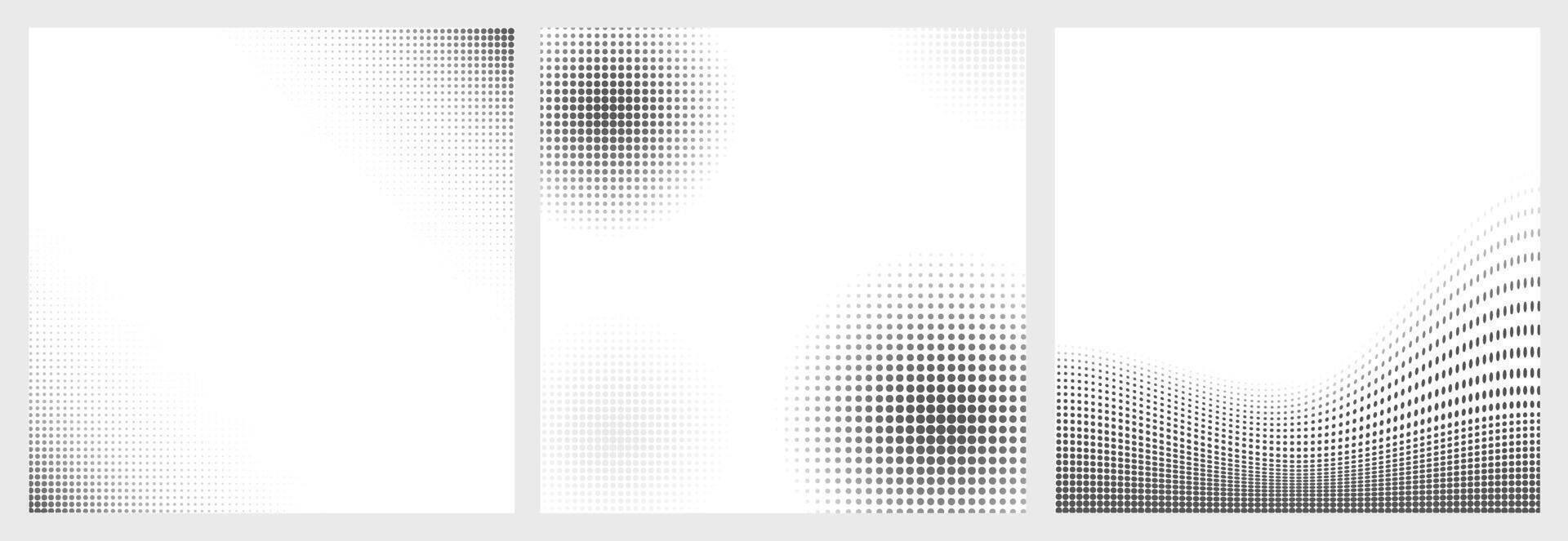 Set of square different halftone halftone gradient backgrounds. Black and white comic grunge texture, abstract cover design in pop art style vector