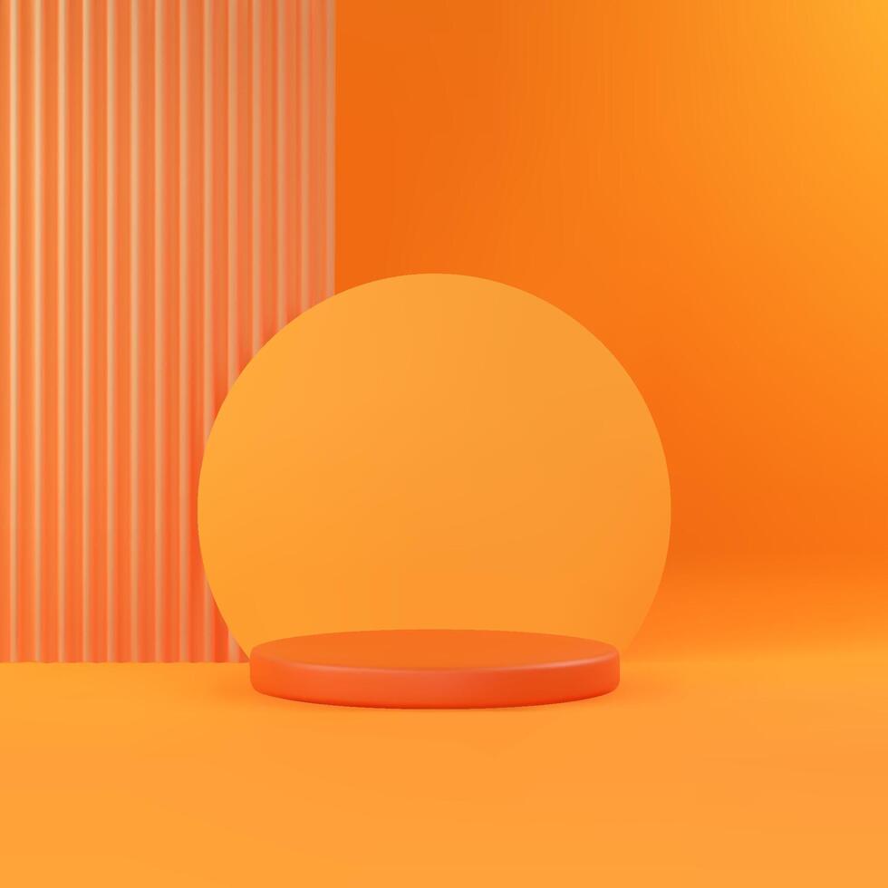 3D orange product platform with reeded translucent glass. Bright realistic podium scene. Minimal background for sale and promotion banner vector