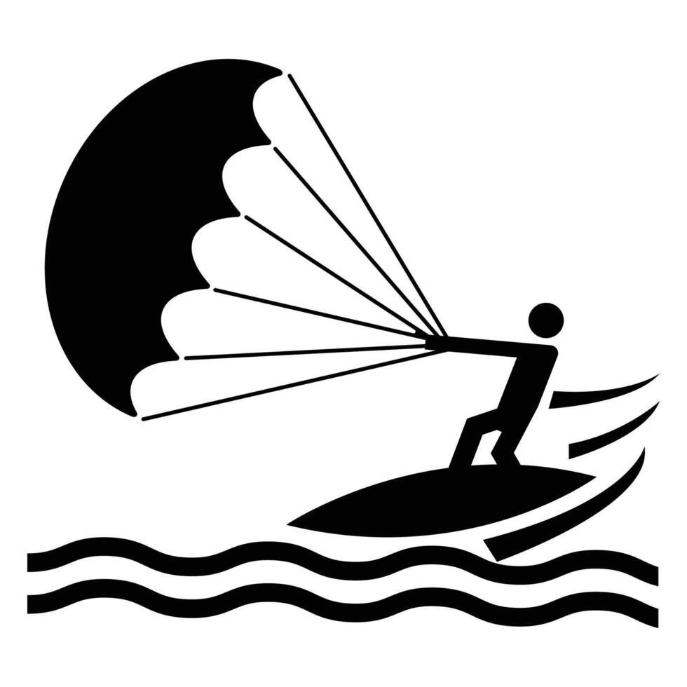 Surfer Riding Waves with Paraglider at Sunset vector