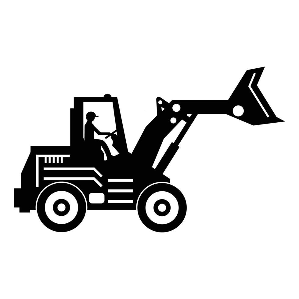 Black and White Excavator with Operator Silhouette vector