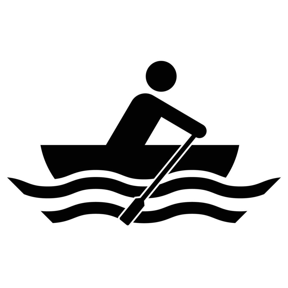 Silhouette of Rowing Person on Water Waves vector