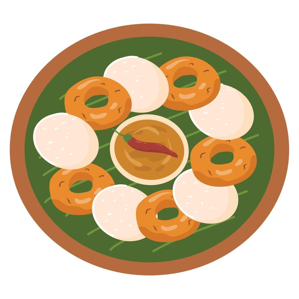 Sambar with Idli and Vada, Indian Food vector