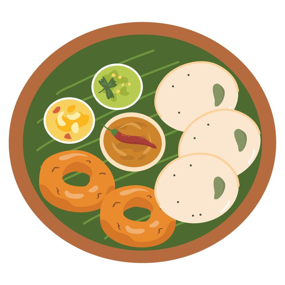 Idli Medu vada, vadai, south Indian breakfast vector