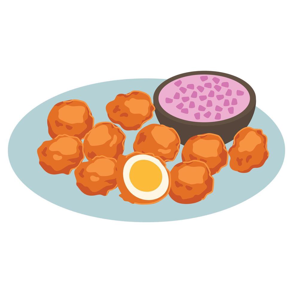 Kwek Kwek and Squid balls in sticks Filipino street food vector
