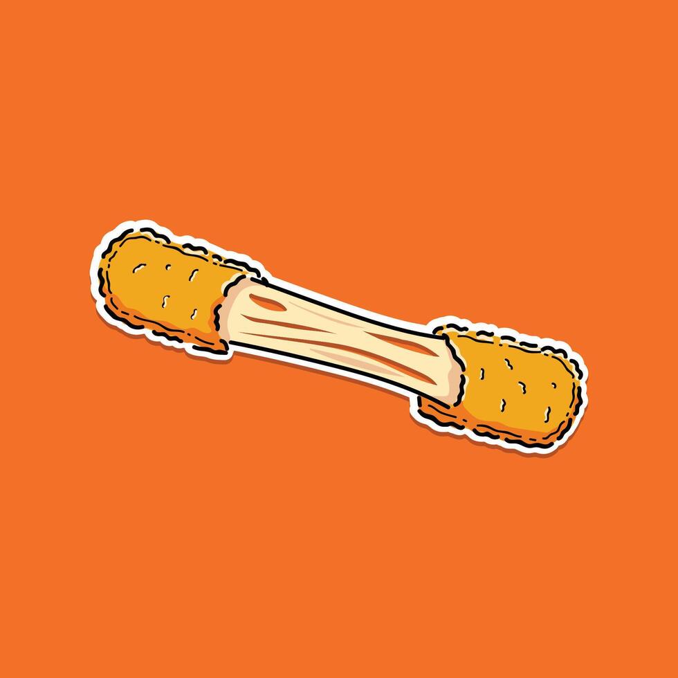 Mozzarella cheese sticks hand drawn illustration design. Mozzarella sticks isolated on orange background. Cheese stretch. Cheese fried vector