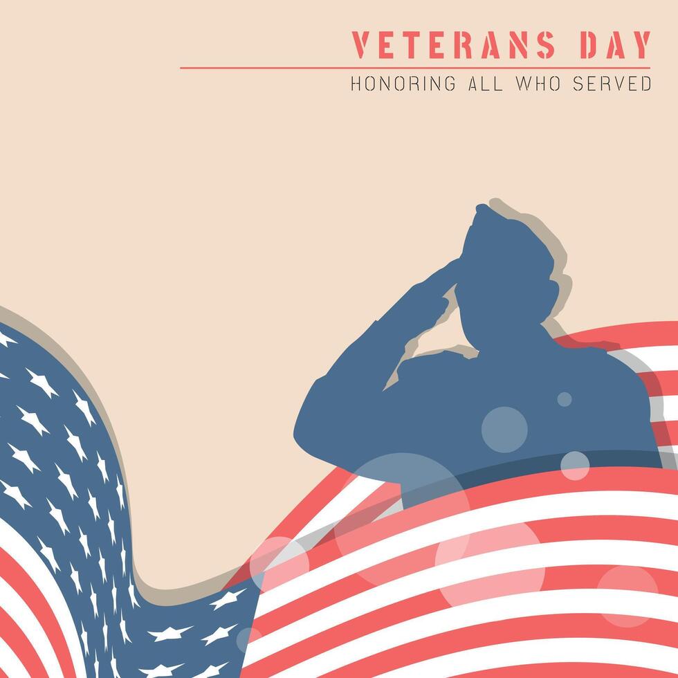 Veterans Day template with a male veteran soldier salutes vector