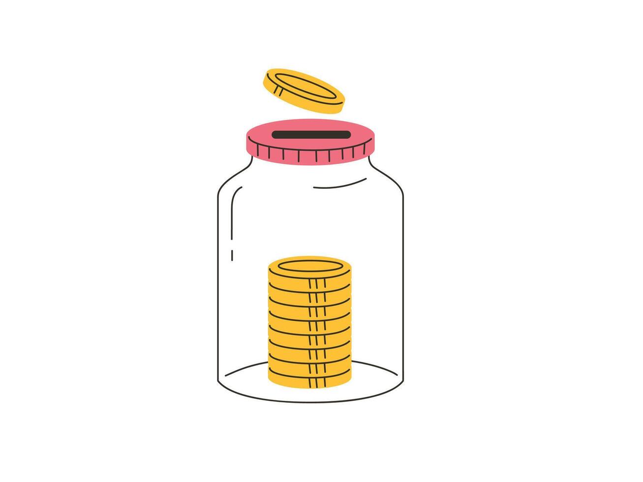 Hand drawn cute jar with coins. moneybox for savings vector