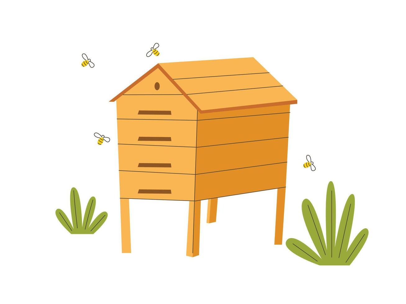 Wooden beehive. Homemade bio honey and nectar produce vector