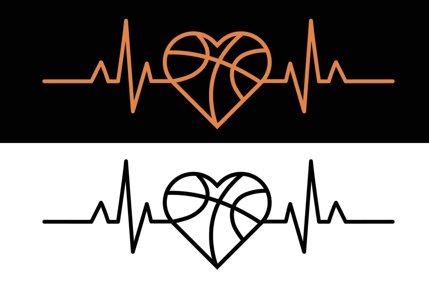 Basketball Heart Shape With Heart Beat vector