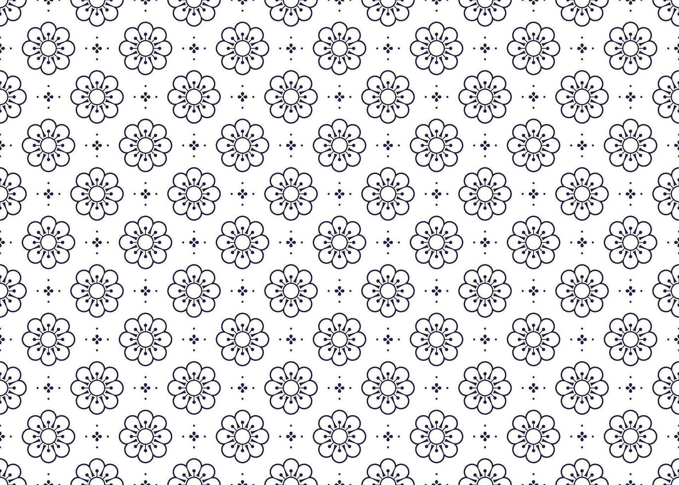 dark blue outline symbol floral on White background, ethnic fabric seamless pattern, design for cloth, carpet, batik, wallpaper, wrapping etc. vector