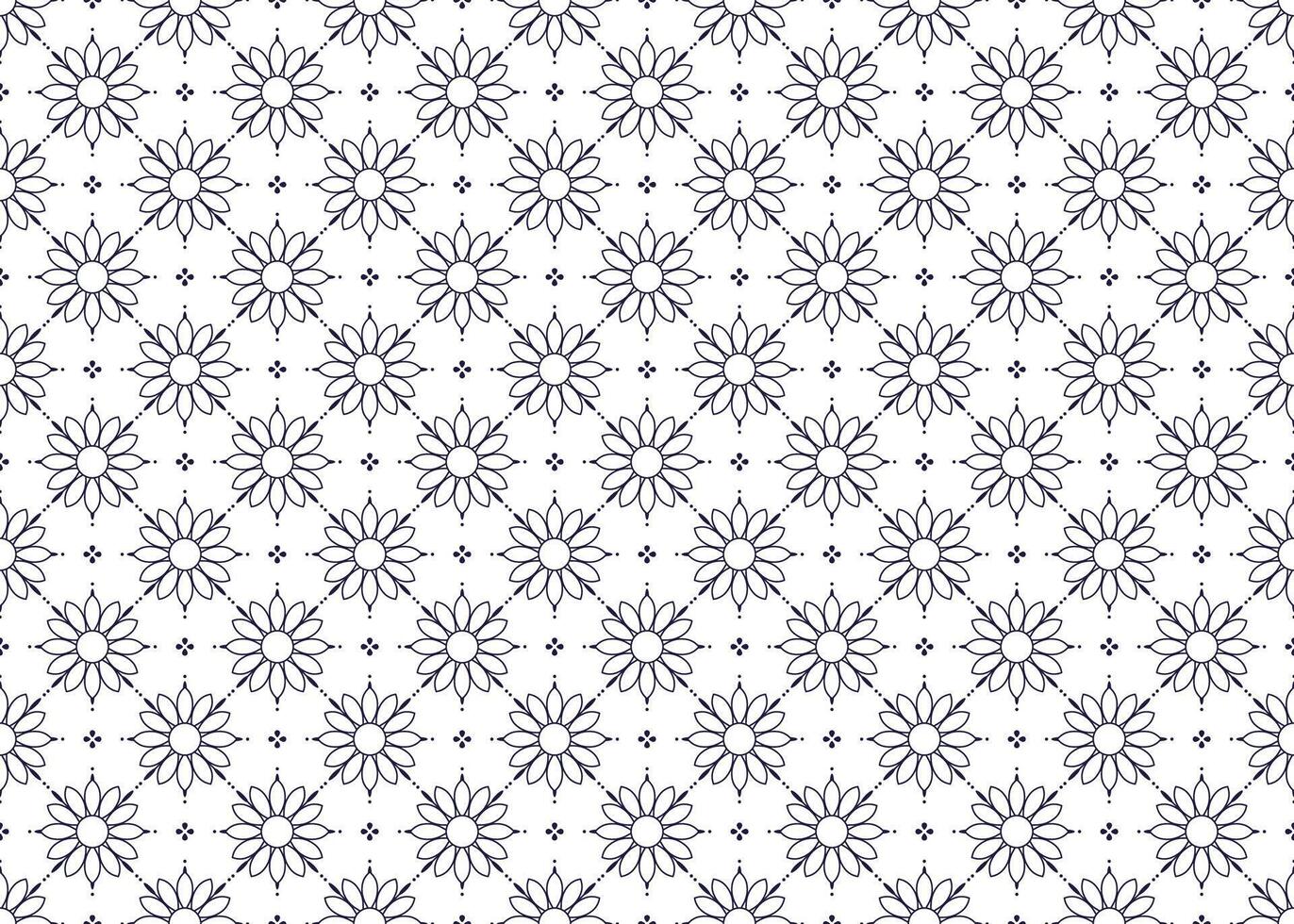 Outline dark blue symbol floral on White background, ethnic fabric seamless pattern, design for cloth, carpet, batik, wallpaper, wrapping etc. vector