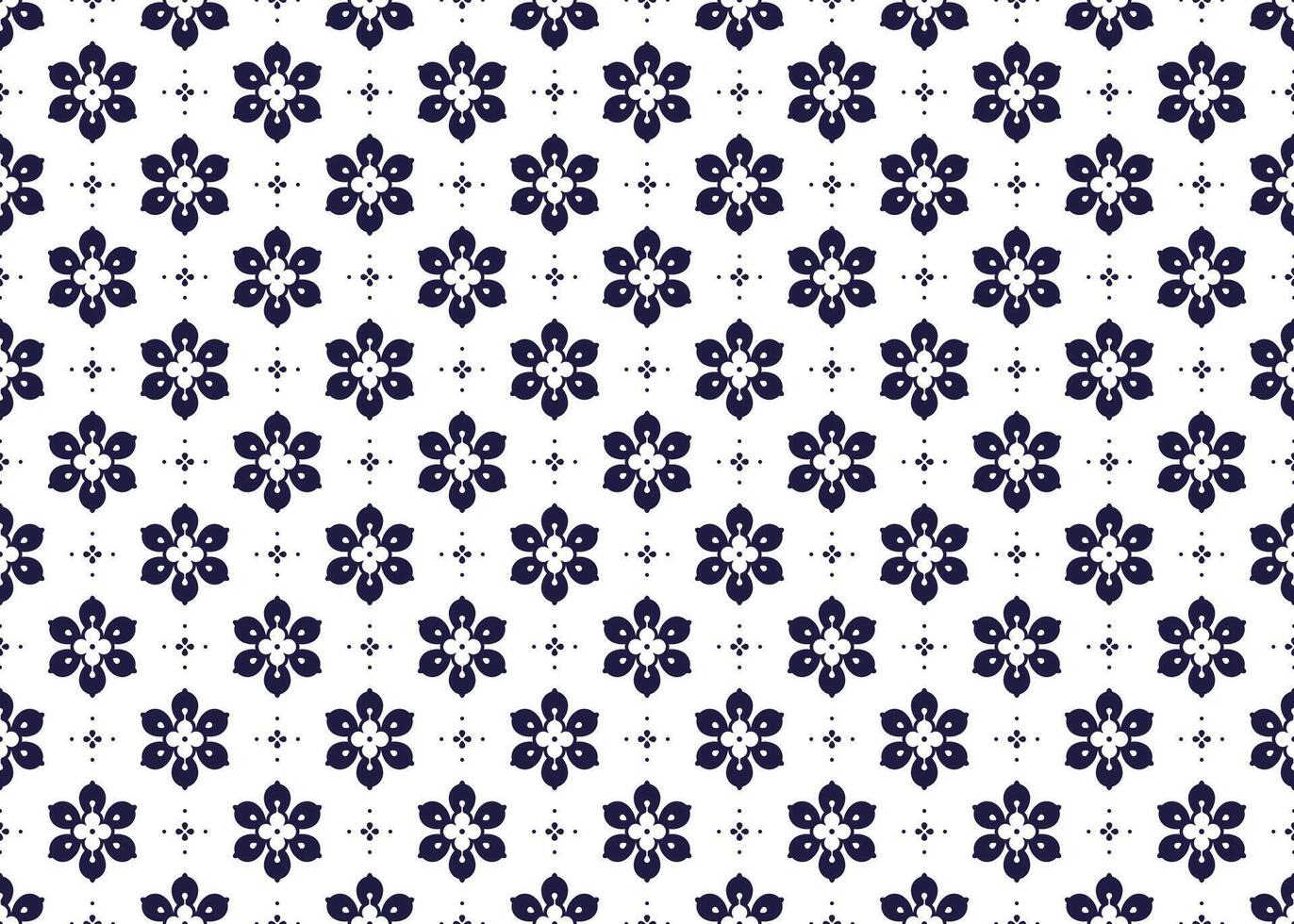 Minimal symbol floral dark blue design on White background, ethnic fabric seamless pattern, Portuguese style, design for cloth, carpet, batik, wallpaper, wrapping etc. vector