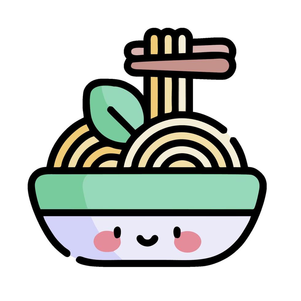 a bowl of noodles with a smiley face on it vector
