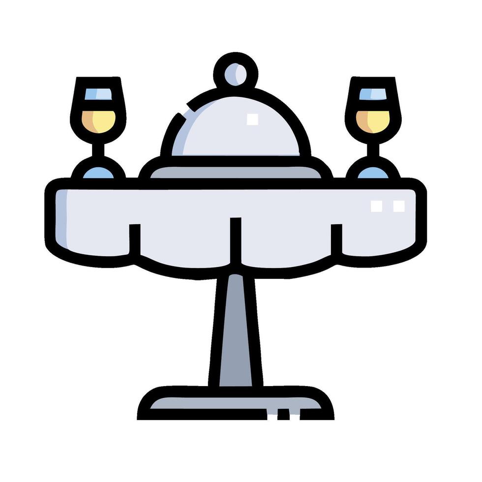 A restaurant table with two glasses and a tray vector