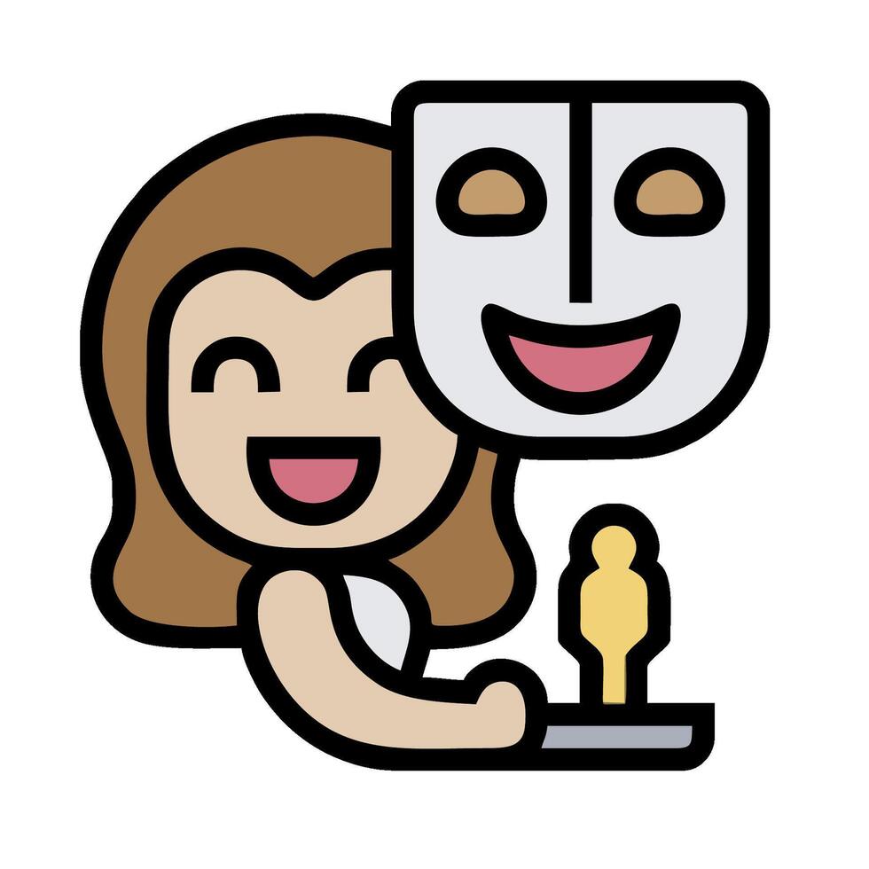 A woman holding a mask and a trophy vector